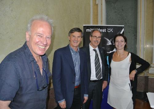 Franco Castellano (attore), Federico Rossi (presidente Mittelfest), Gianni Torrenti (assessore regionale Cultura) e Stefania Rocca (attrice) – Trieste 10/07/2015